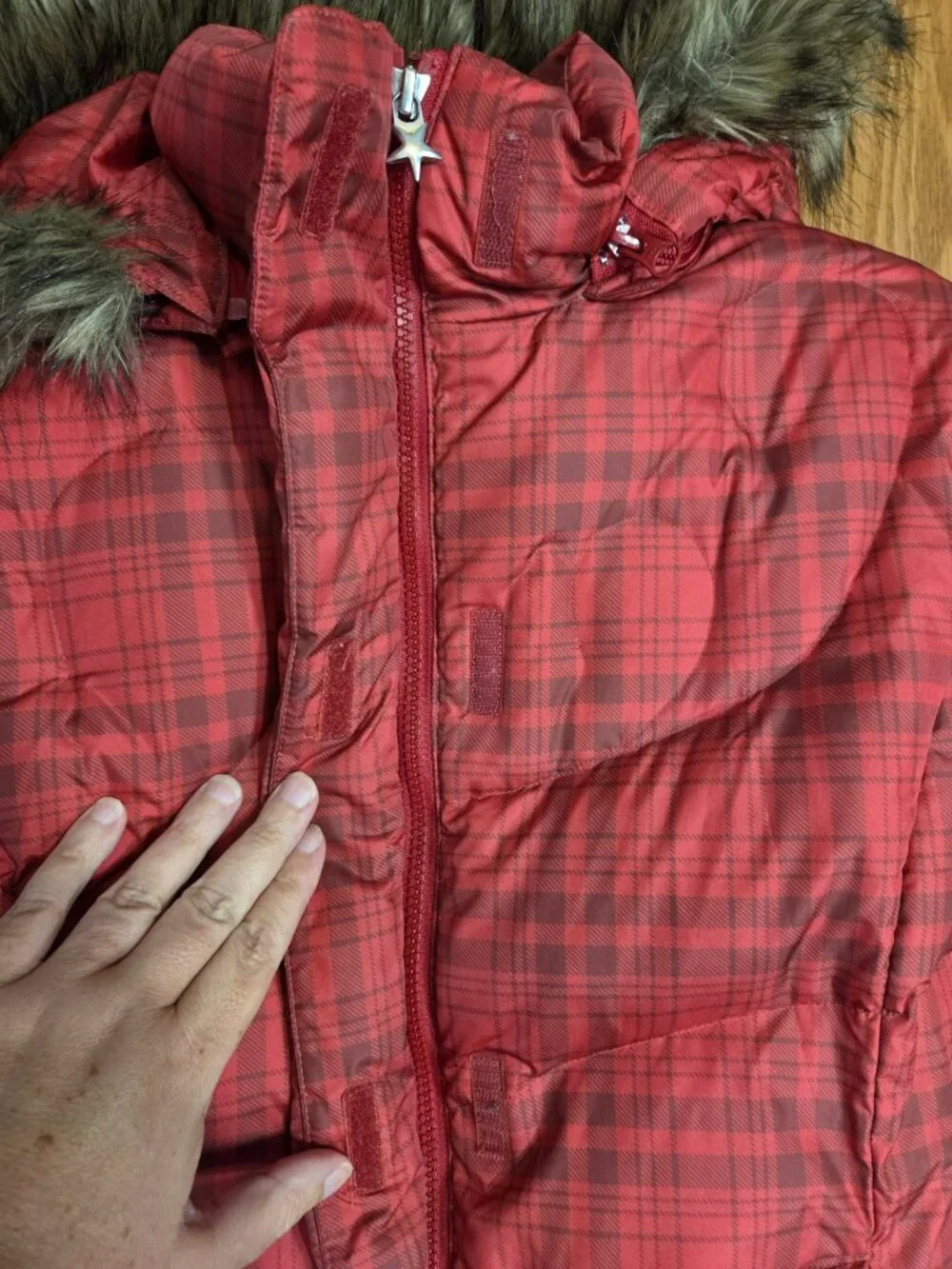Jonathan Stone Red Plaid Winter Puffer Jacket Girls Large 14/16